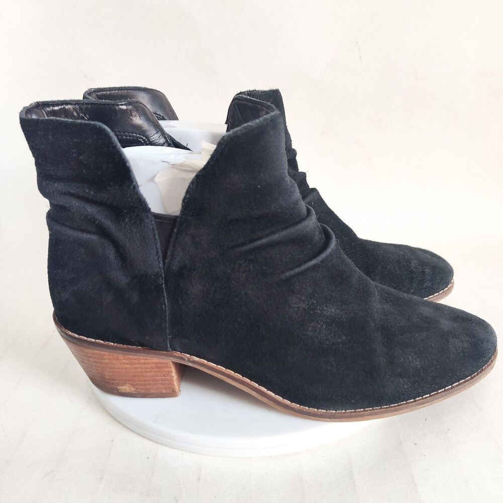 Cole Haan Suede Black Ankle Boots Womens Size 7.5 Slouchy Design V-Cut Slip‎ On